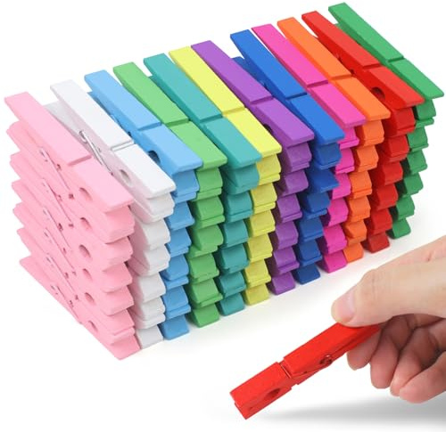 Phinus 72 Pcs Colorful Wooden Clothes Pins, 2.9 Inch 12 Colors Clothes Pins for Hanging Clothes, Pictures, Photos, Classroom, Crafts, Decoration, Colorful Clothespins Heavy Duty