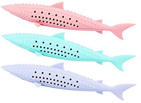 Pettaku Katzenzahnbürste Spielzeugkatze Zahnbürste Fisch kauen Spielzeug mit Catnip Interactive Katze mit Silikon -Haustier -Spielzeugreinigung Pinsel -Pinsel - für Katzengeschenk (3 Stcs)