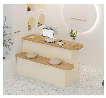 Moderner Empfangstresen, Kassentisch, Stationsthekentisch, kleiner Empfangstisch, Büro-Empfangstresen mit abschließbaren Schubladen, für Bekleidungsgeschäft, Firmenempfangstresen, Café(Beige,100*75*90