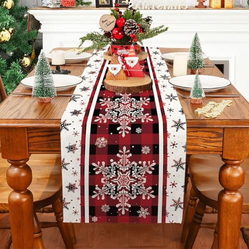 Tischläufer Weihnachten Rot, Weihnachts Tischläufer 180 cm Lang Weihnachtstischläufer Tischdecke Schneeflocken Weihnachtsläufer Tisch, Weihnachten Tischläufer Weihnachtstischdecke Weihnachtstisch Deko