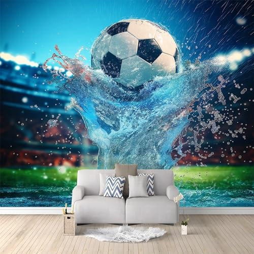 Wallpaper 400 x 280 cm Non-Woven Premium Art Print Fleece Wall Mural Decoration Football Jumping On The Water Bedroom Home Poster Decoration Blue