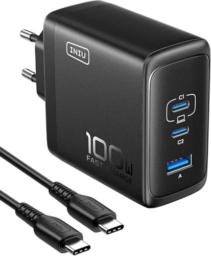 INIU 100W USB C Ladegerät, Gan 3-Ports Mehrfach Netzteil mit 100W USB C Kabel, PD Schnellladegerät für MacBook, iPad Air, iPhone 16 15 Pro Max, Galaxy S25 S24 Ultra, Samsung Google, Xiaomi, Switch 2