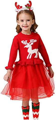Cokbyavla Santa Claus Red Princess Tulle Dress with Headband Outfits,Christmas Dresses for Toddler Girls 1St Christmas Baby Boy Baby Boy Snowman Outfit Girls Te(Red-104,7-8 Years)