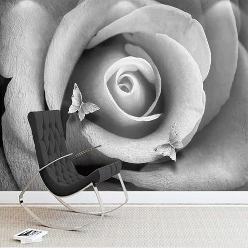 XLMING Graue Geprägte Rose Schmetterling 3D Tapete Home Esszimmer Sofa Schlafzimmer Wohnzimmer TV Hintergrund Wand-250cm×170cm