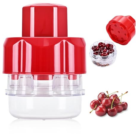 Cherry Pitter Tool, Cherry Seed Pit Remover Quick Push Pull 7 Hole Seeds, Multi-Function Cherry Pitters Core Remover Portable Save Labor Kitchen Olive Pit Plum Seed Depitter Remover - Red
