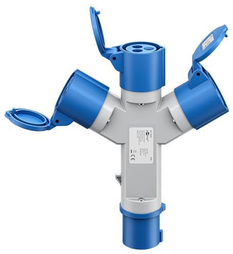 goobay Adattatore CEE per caravan, spina CEE a 3 x presa CEE, portatile, con copertura protettiva, impermeabile IP44, 76237