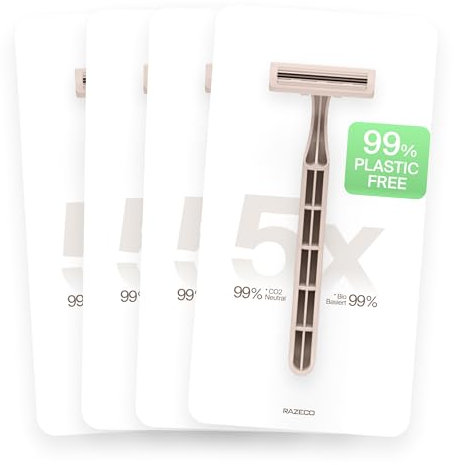 Razeco Plastikfreie Einwegrasierer – 20 Stück, 3 Klingen – Nachhaltige Rasur für eine Zero-Waste-Routine (Rosé)