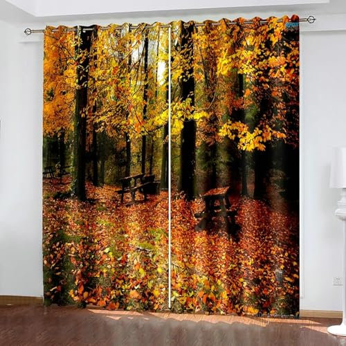 Bishilin Verdunkelungsvorhänge mit Ösen 2er Set 214x274CM, Blickdichte Vorhänge Herbst Ahorn Wald Gardinen Verdunkelung Kinderzimmer Jugendzimmer