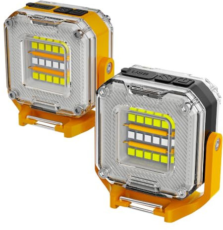 Eraylife 2 Pezzi Faretto LED Doppia Luce, 8 Modalità 800LM Faro LED Ricaricabile Portatile, 1200mAh Lampada da Luce Lavoro Con Magnete e Rotazione 360 ° Faro a Batteria Per Campeggio, Cantiere, Pesca