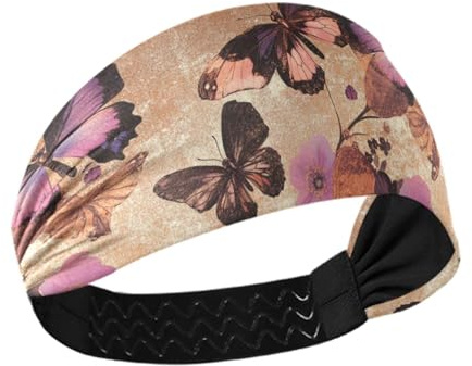 Art Geranio Mariposa Oro Rosa Antideslizante? Diademas para mujer de moda elásticas anchas para el pelo de las mujeres para uso diario, deportes, senderismo, baloncesto