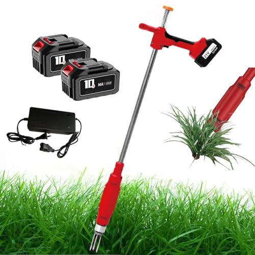 MAHWER Désherbeur électrique, arrache-Mauvaises Herbes électrique avec 3 Griffes et 2 Batteries, arrache-Mauvaises Herbes à Long Manche for pissenlits, pelouse et Jardin 200 W