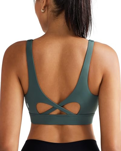 RUNNING GIRL Sports Bra for Women High Support, Molded Cup High Impact Sports Bras with Sewn in Pads Workout Running Bra(3128 Sage Green L)