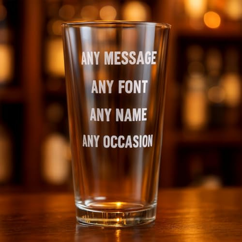 Beam & Etch - Personalised Beer Glass – Laser Engraved Toughened Pint Glass 20oz (568ml) CE Marked – Classic Perfect Pint Glass Gift for Birthdays, Men, Dad, Friends & Beer Lovers