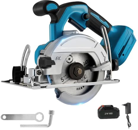 Mini Scie Circulaire Mini Sans Fil,10800 RPM,Scies Circulaires électriques 21V 3,0Ah Batterie,Ø125mm et Rail Guide,Butée Longitudinale,Profondeur Coupe 45mm(45°),pour Bois,Plastique, PVC (1 batterie)