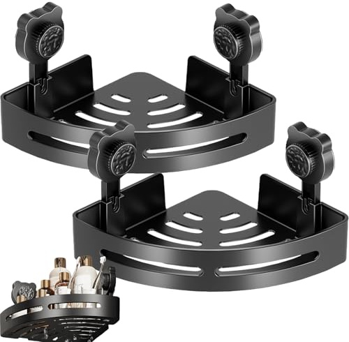 2X Bathroom Corner Shelves, Bear Suction Cup Bathroom Shower Shelves, Cute Corner Shelf Shower Rack with Bear Suction Cups, No Drill Wall Mounted Showers Caddy Basket for Kitchen &Bathrooms O-rganiser