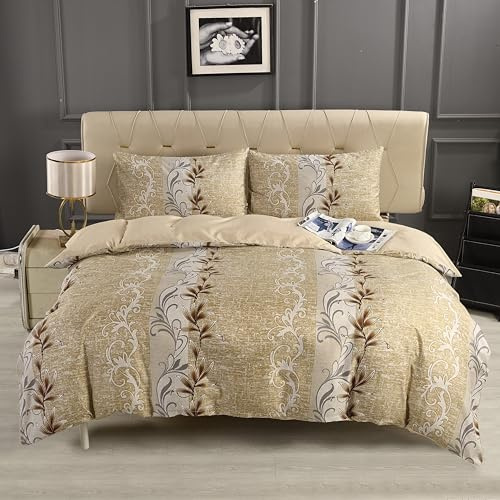 Feels Home Complete Set Bliss Beige Floral Bedding Set 3Pcs – Super King Duvet Cover, Fitted Sheet & 2 Pillowcases | Smooth, Lightweight & Easy Care