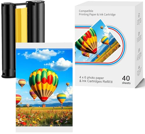 LCL Carta Foto 10x15cm per Amber M100/M200 (DHP512/DHP513) | 40 Fogli + 1 Cartucce |Kit Ricarica Stampa a Sublimazione Termica |Resistente all'Acqua & Ossidazione |Pronto per Cornici/Scrapbook/Display
