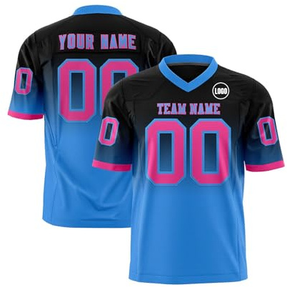 WEOPLKIN Camisetas de Rugby para Adultos y Niños, Camiseta de Fútbol Americano Personalizada Nombre Número Logo azul