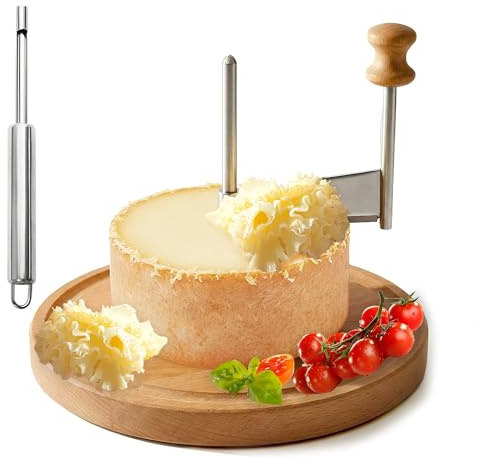 Cheese Curler for Tête de Moine, Swiss-Style Cheese Flower Maker with Stainless Steel Shaver and Solid Wood Base, Cheese Rosette Cutter for Charcuterie Boards, Chocolate, Butter, Desserts and Parties