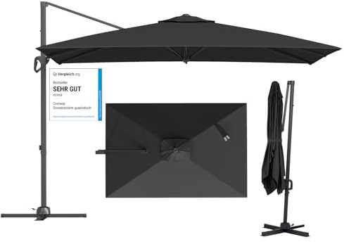 COSTWAY Sombrilla Terraza Exterior, Parasol Excéntrico Inclinable con Rotación de 360°, 8 Varillas y Ventilación Superior, Sombrilla Jardín Rectangular (300 x 200 cm (sin Base),Gris)