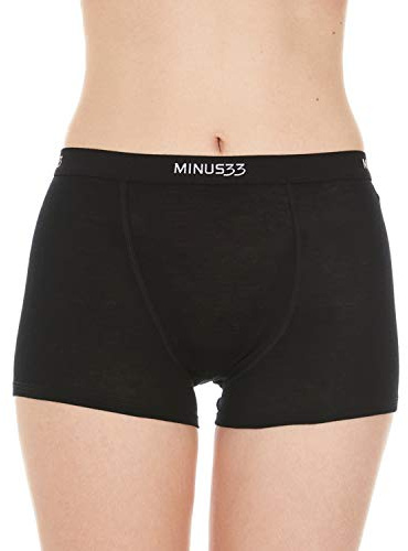 Merino Wool Boyshorts - Womens Underwear for Hiking - Moisture Wicking Underwear - Athletic Anti-Chafe - Black - Small