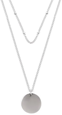 Happiness Boutique Damen Zweireihige Kette mit Kreis Anhängern in Silberfarbe | Mehrreihige Kette Runde Plättchen
