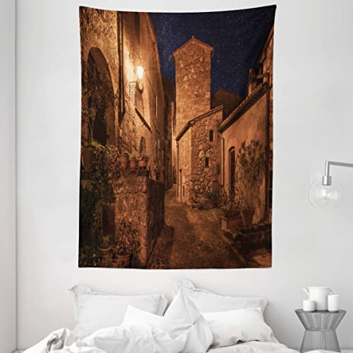 ABAKUHAUS Rustikal Wandteppich, Mittelalterliche Stadtstraße, Wohnzimmer Schlafzimmer Heim Seidiges Satin Wandteppich, 150 x 200 cm, Tan