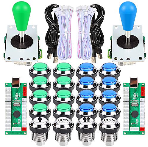 EG STARTS Arcada Gamepads & Standard Controllers DIY Games MAME Kit 2 elipse oval joystick + 20 LED Chrome pulsadores para Arcade Cabinet Mame & Raspberry pi 2 3B Model Project (azul - kit verde)