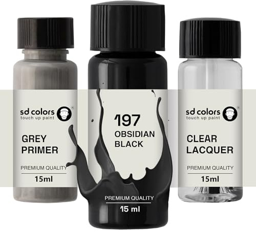 SD COLORS Obsidian Black 197 Ausbesserungslack, 15 ML, Reparatur-Pinsel, Farbcode 197 Obsidian-Schwarz (Farbe + Lack + Grundierung)