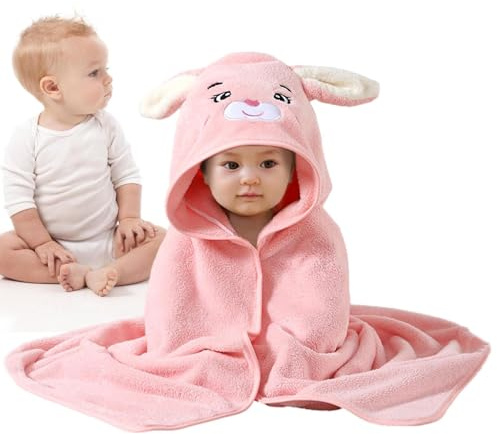 Babybadlakan med huva, Tecknad djur baby badhandduk, Vattenabsorberande korallfleece-tvättlapp duschpresenter för spädbarn och småbarn Niktule