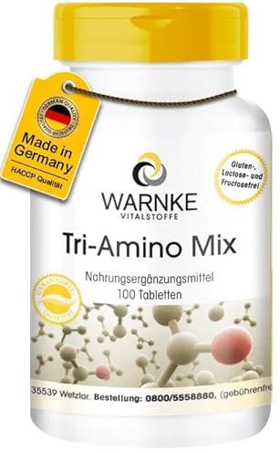 Complesso di aminoacidi - Arginina + Lisina + Ornitina - Tri Amino Mix - altamente dosato - 100 compresse | Warnke Vitalstoffe - Qualità da farmacia tedesca