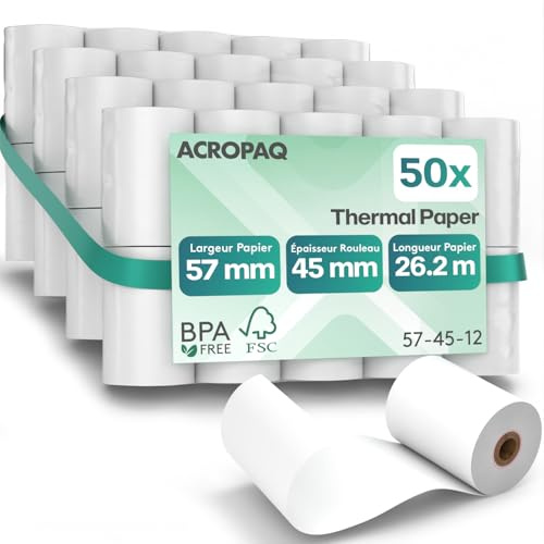 ACROPAQ - 50 x Thermorollen - 57mm x 45mm x 26,2m - Premium BPA-freies EC rollen thermo-papierrollen für Ec-Cash-Geräte - Kassenrollen, Bonrollen, Kassenbon Rolle