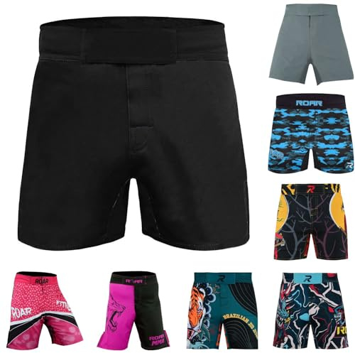 Roar Women's MMA Fight Shorts, BJJ, Muay Thai, WOD, NOGI, Kickboxing, Wrestling, MMA (Simple-Black, Small)