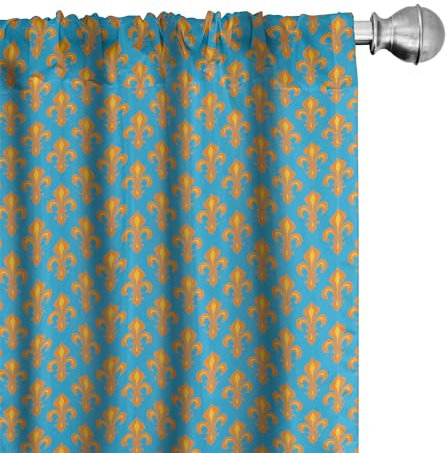 ABAKUHAUS Fleur De Lis Vorhänge, Gardinen, Königliche heraldische Lilien, Fensterbehandlungen für Wohnzimmer Schlafzimmer Dekor, 2 Stück 75 cm b x 225 cm h, Orange Sea Blue