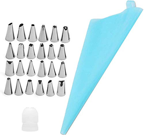 Lankater 26pcs / Set Decoración De Pasteles Suministros Kit, 1pc Silicona Formación De Hielo Tubería Bolsos De Los Pasteles + 24pcs De La Boquilla, Suministros para Hornear Galletas para Magdalenas