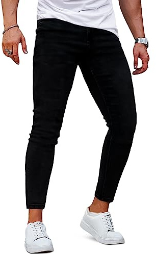 GINGTTO Jeans Uomo Nero Pantaloni Slim Fit Elasticizzati Casual Stretch Design Denim Neri 36W/30L
