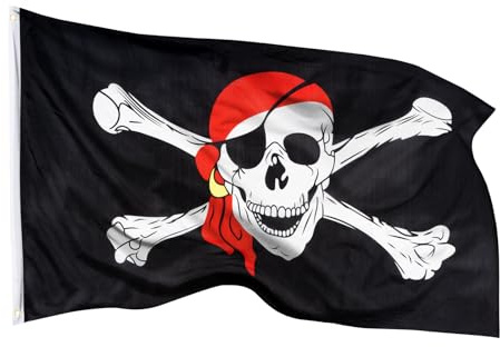 Aricona Piratenflagge - Fahne mit Totenkopfdesign mit Messing-Ösen - 90 x 150 cm - Wetterfeste Fahnen für Fahnenmast - 100% Polyester