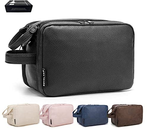 ROYALFAIR Grande Trousse de Toilette Homme Voyage Cuir PU Imperméable Grande capacité Trousse de Toilette (Noir)