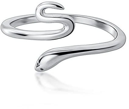 Belons Anillo de mujer de plata de ley 925 con diseño de serpiente, abierto, ajustable, para niñas y niños