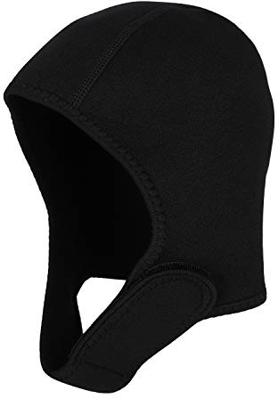 Cuffia da nuoto da uomo con cinturino per il mento Cuffia da nuoto regolabile Cappello da nuoto termico Testa Caldo in neoprene Nylon Immersione Cappuccio per Immersioni subacquee Surf Rafting