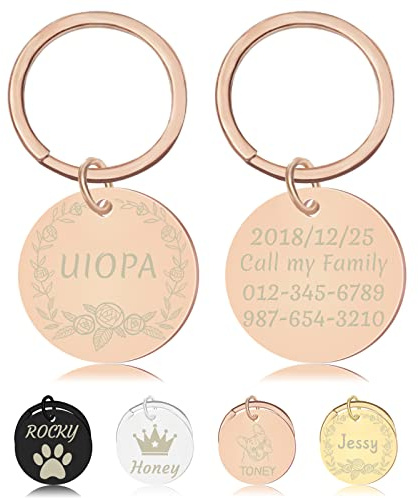 Uiopa Hundemarke mit Gravur, Hundemarken und Katzenmarken Personalisiert, Runde Hundemarke aus Edelstahl für Haustier, Plakette mit Gravur