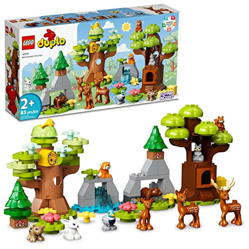 LEGO DUPLO Wild Animals of Europe 10979, juguetes de aprendizaje preescolar para niños pequeños de 2 años en adelante con ciervo, oso, zorro, figuras de animales del bosque