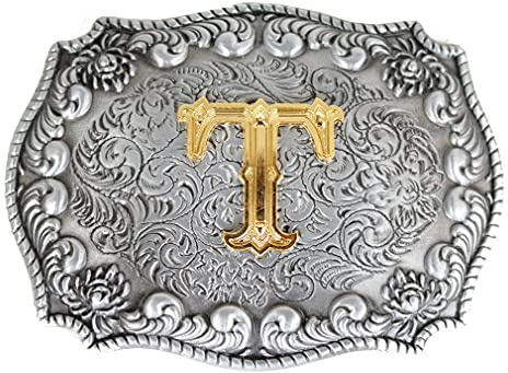 Western Cowboy 3D-bokstäver initial alfabet bältesspänne A ~ Z (utom H och V) för män eller kvinnor, T