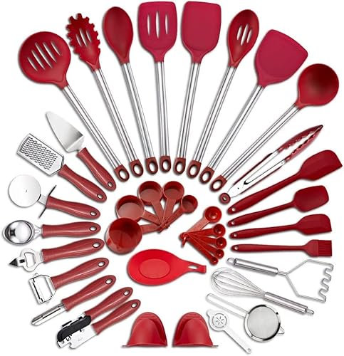 Set Utensilios de Cocina Antiadherente Juego de Cocina, Utensilios de Cocina de 37 Piezas, Juego de espátula Antiadherente de Silicona y Acero Inoxidable, Juego de Herramientas for Hornear, Regalo