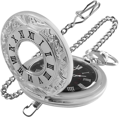 Tiong Montre de Poche Steampunk à Quartz avec Chiffres Romains Vintage avec chaîne pour Hommes Cadeaux d'anniversaire de Noël