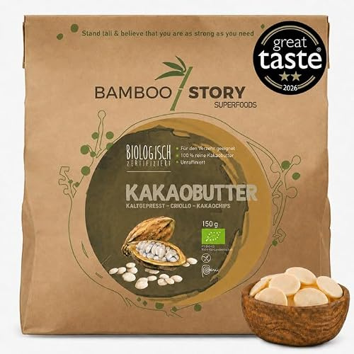 Bio | BAMBOO STORY | Kakaobutter | Kaltgepresst | Kakaochips | Criollo | Bio | 150g | 100% Reine