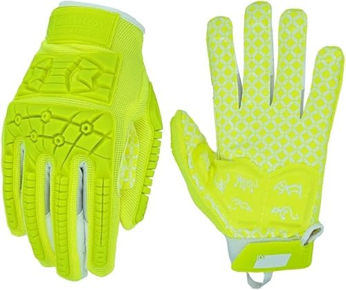 Seibertron Lineman/Linebacker handskar 2,0 vadderade palm amerikansk fotbollsmottagarhandskar, flexibelt TPR-stötskydd på baksidan av handhandskar vuxna storlekar fluo grön M