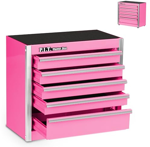 P.I.T. Mini Tool Box for Desk,5 Drawer Metal Box for Tools Storage,Pink | 21.8 cm Length Small Size,Magnetic Tab Locking,Sturdy Alloy Material,Compatible with the Top Toolbox
