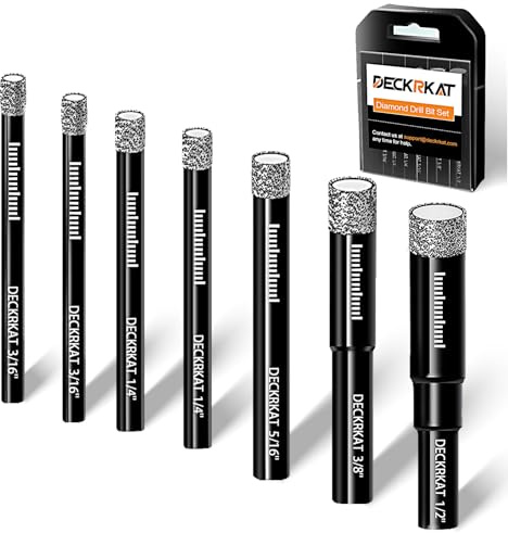7 Piece Diamond Drill Bits Set, Core Drill Bits for Hard Materials - Tiles Ceramics Glass Stones – Built in Coolant, Fast Dry Drilling - Sizes 3/16 1/4 5/16 3/8 1/2 - Round Shank, Storage Case