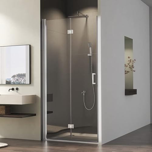 Falttür Duschtür für Nische 70cm Faltbar Duschabtrennung in Nische, Dusche Duschkabine Nischentür Duschwand Drehfalttür 5mm ESG Sicherheitsglas mit Nano beschichtung, Falttüren Glastür Höhe 195cm